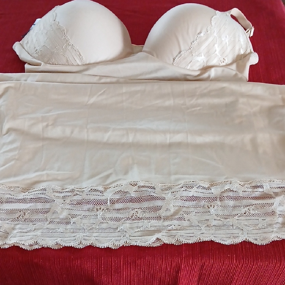 Strapless Lace-Trim Slip in Cream